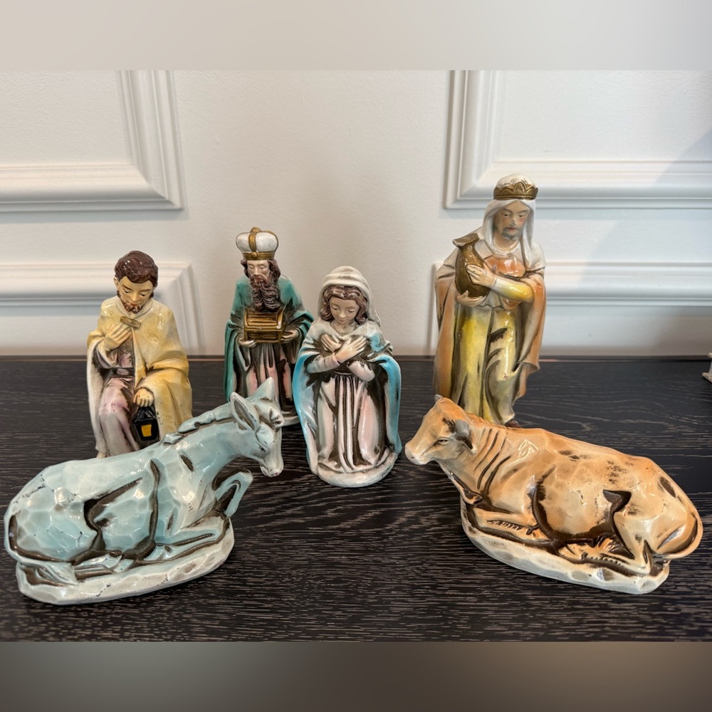 Vtg Paper Mache Composite Nativity Figures - Japan